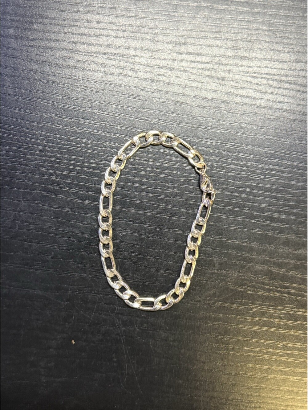 Silver Plated Figaro Chain Bracelet 8.5 Inch Lobster Clasp Unisex
